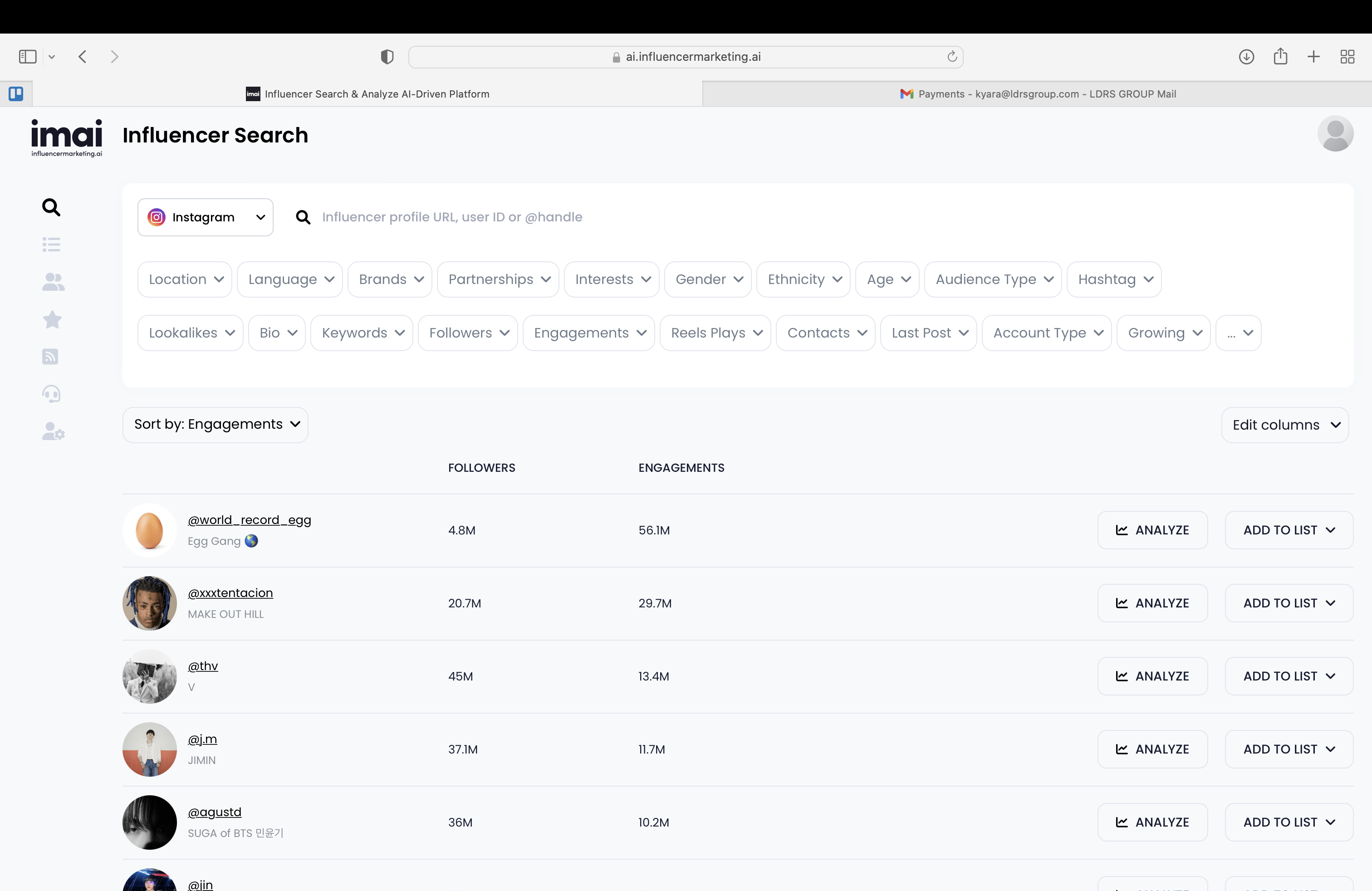 Influencer AI Search and Data analysis
