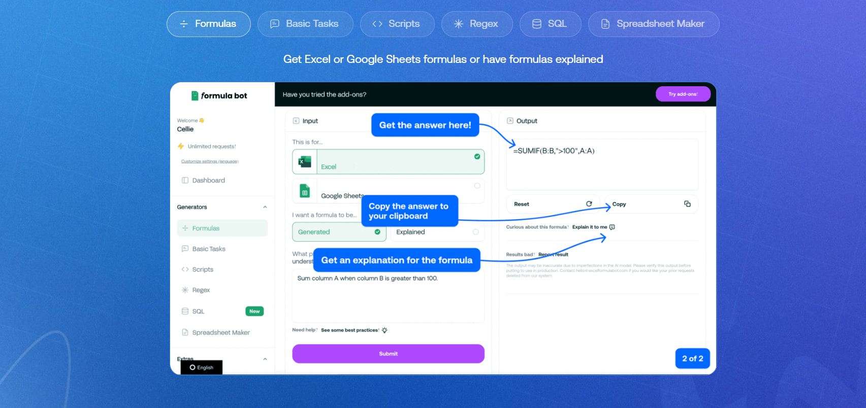 Formula Bot Features