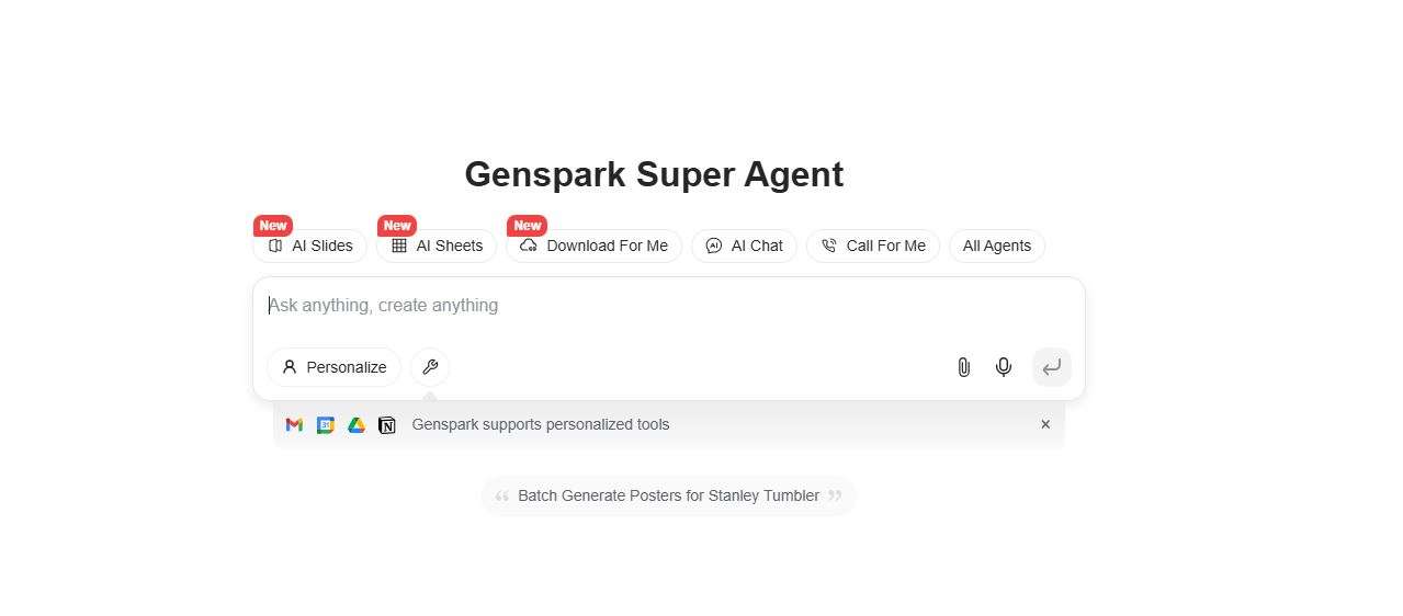 Genspark AI Super agent homepage