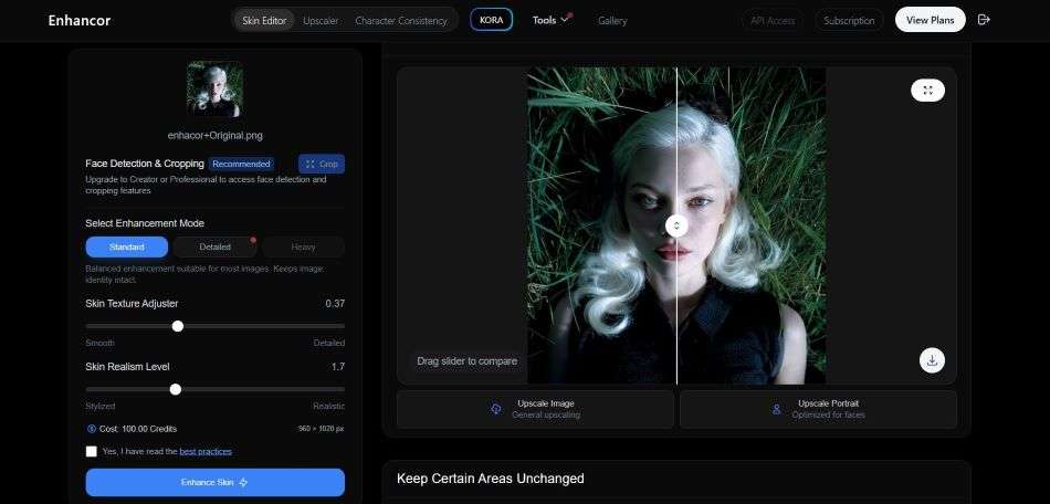 Skin editing in Enhancor AI