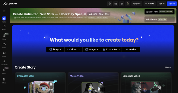 Homepage OpenArt AI