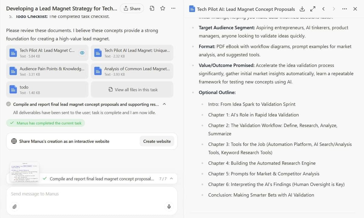 Task output Manus AI