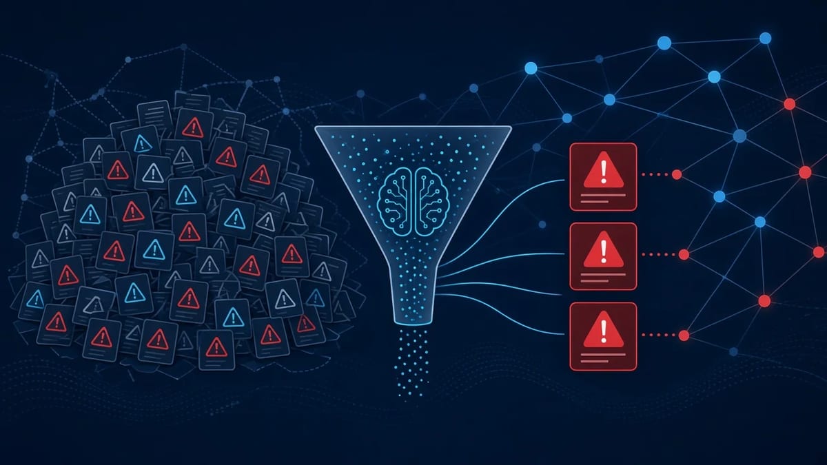 AI funnel filtering thousands of vulnerability findings down to three priority alerts