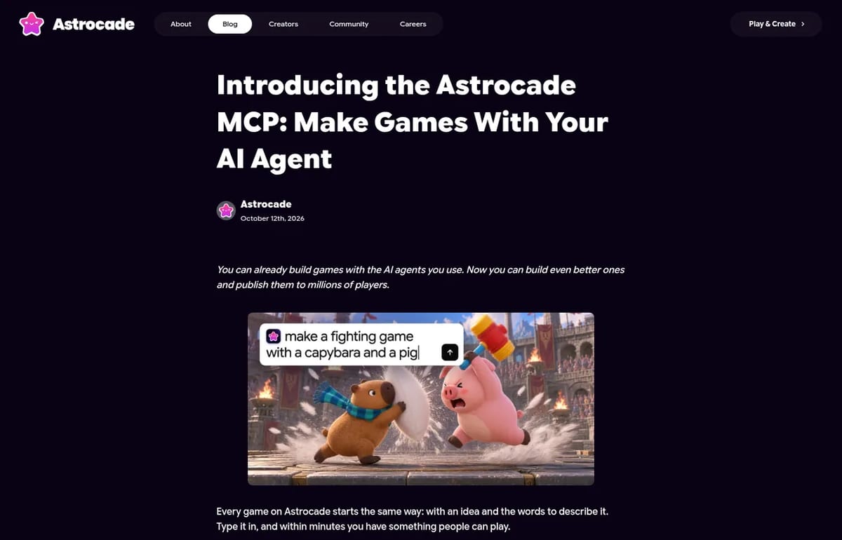 Astrocade MCP launch post for making games with AI agents