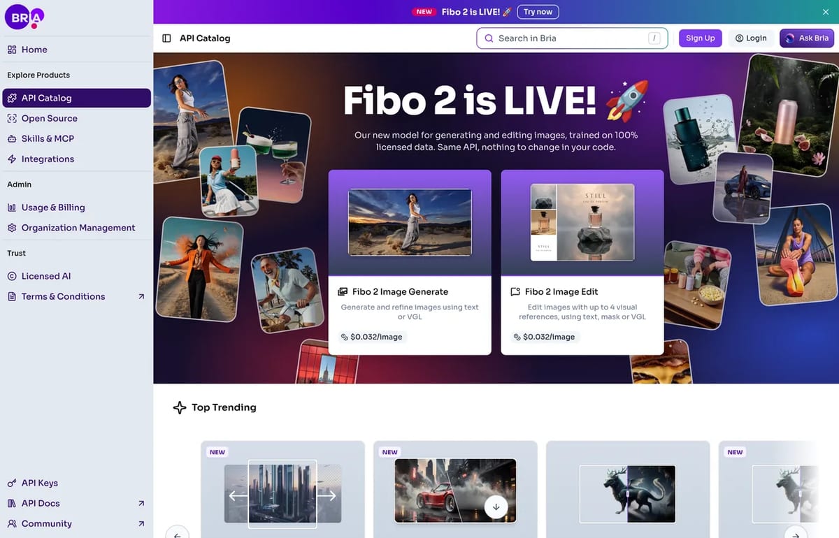 Fibo 2 Image Generate and Image Edit in the Bria API catalog