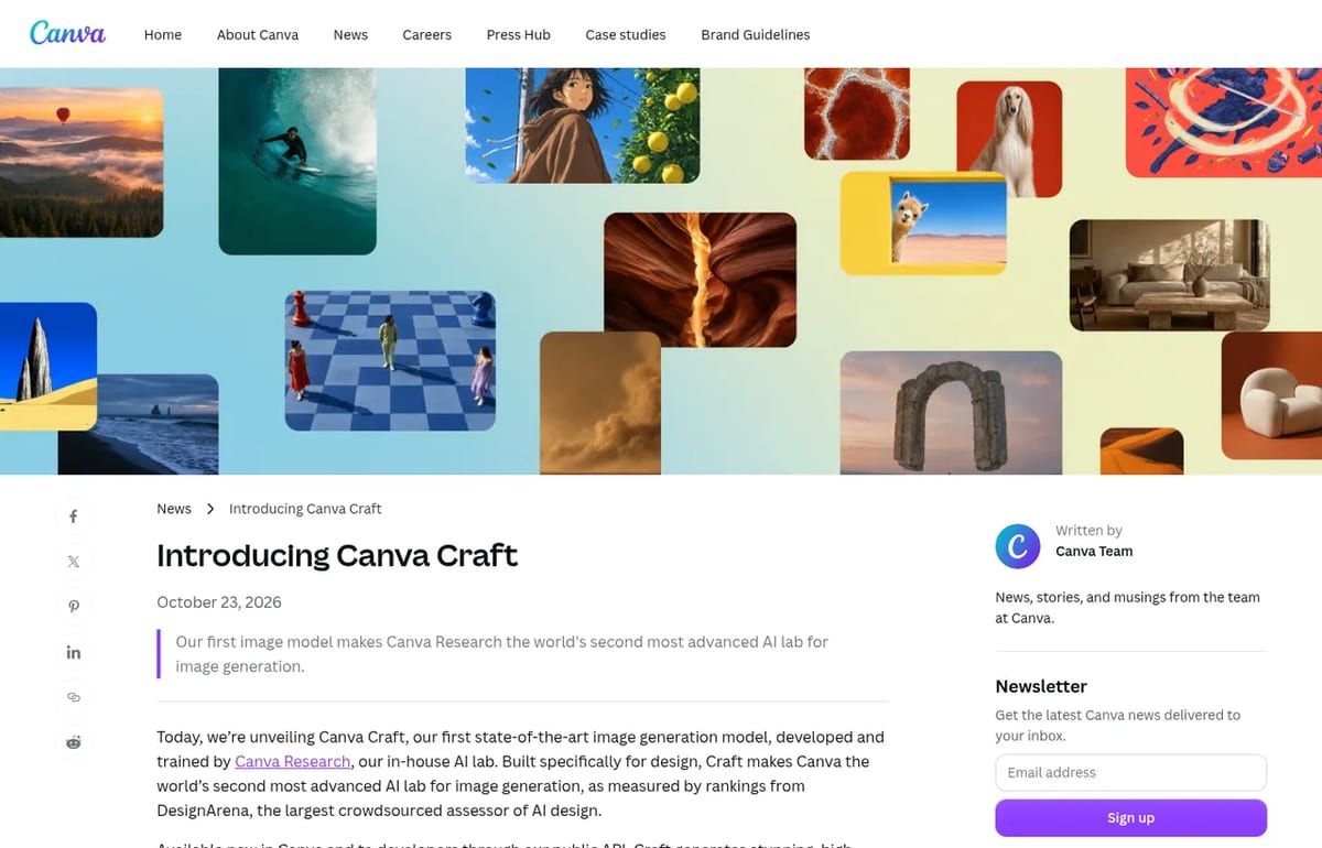 Canva newsroom post: Introducing Canva Craft, the first Canva image model