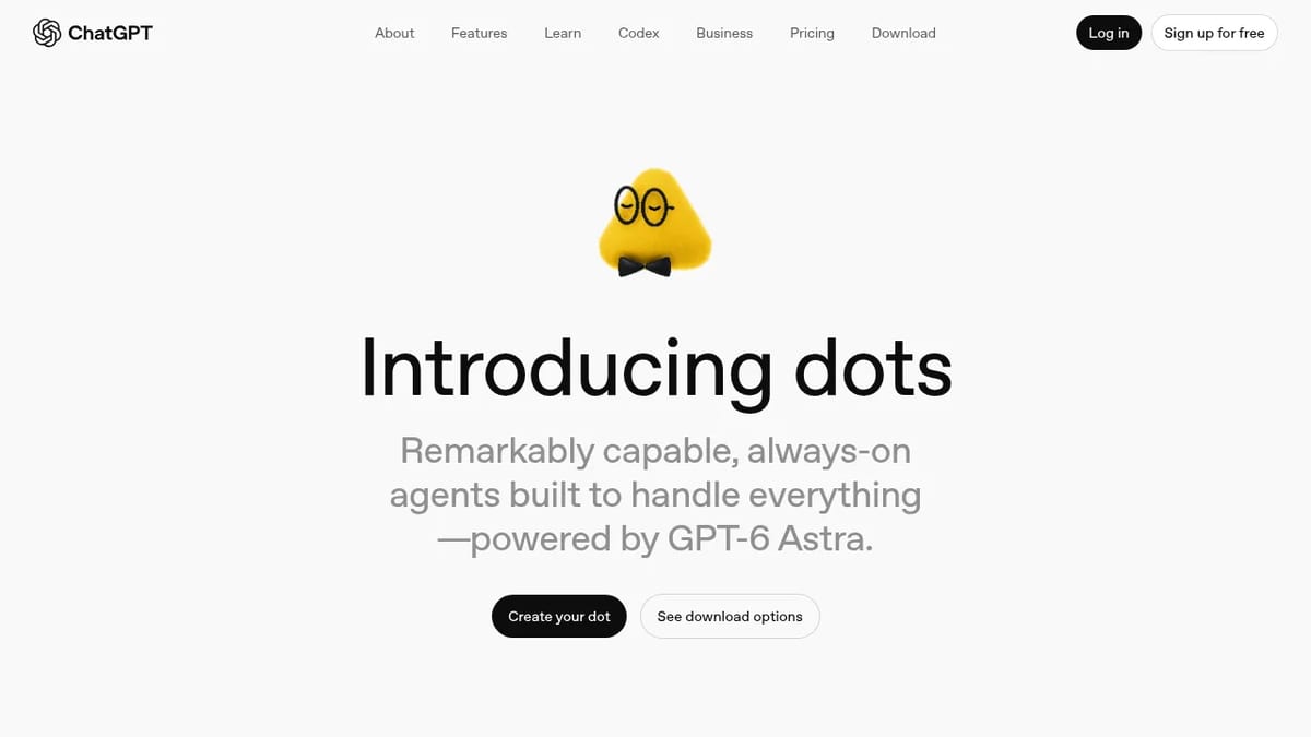 ChatGPT dots page: always-on agents powered by GPT-6 Astra