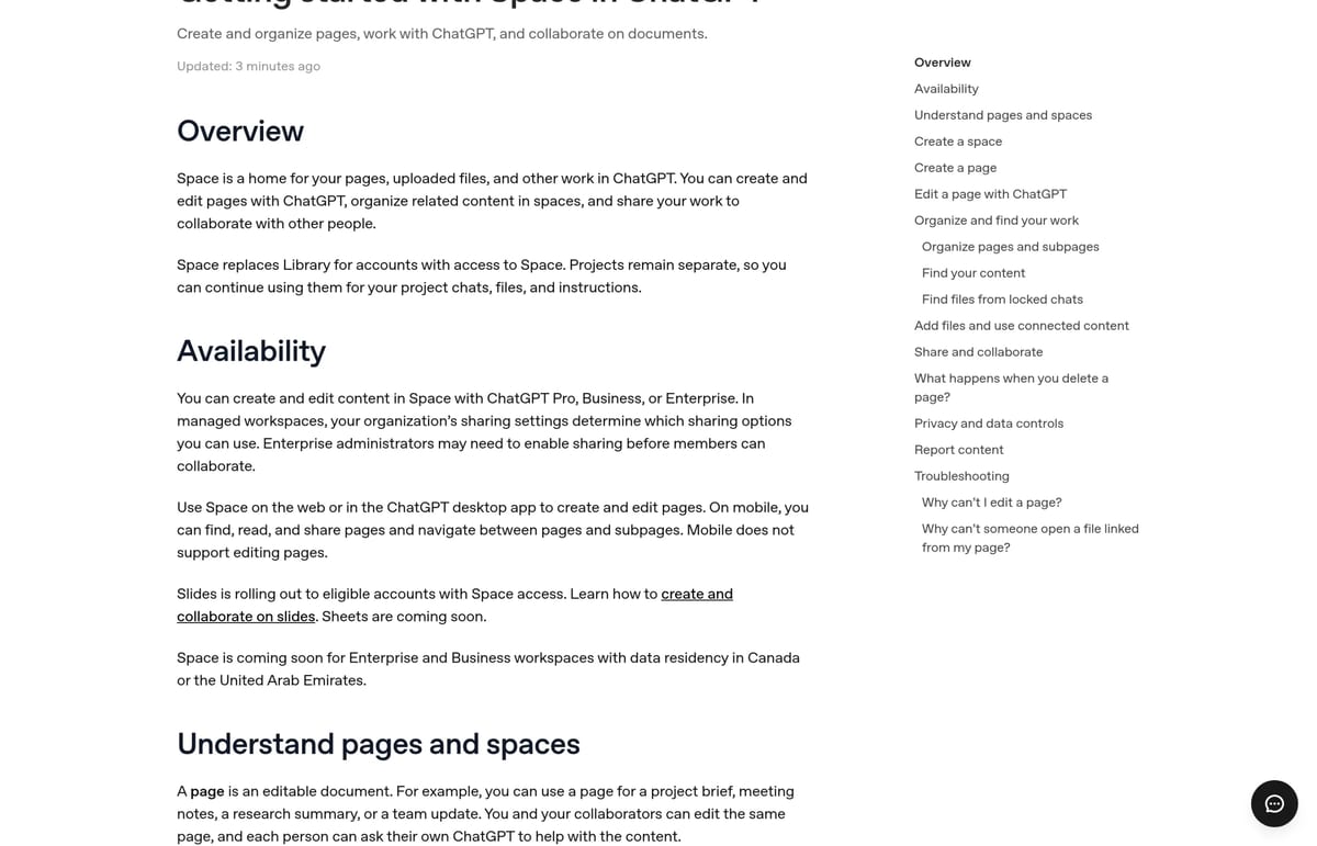 OpenAI help center: Space replaces Library and is available with ChatGPT Pro, Business and Enterprise