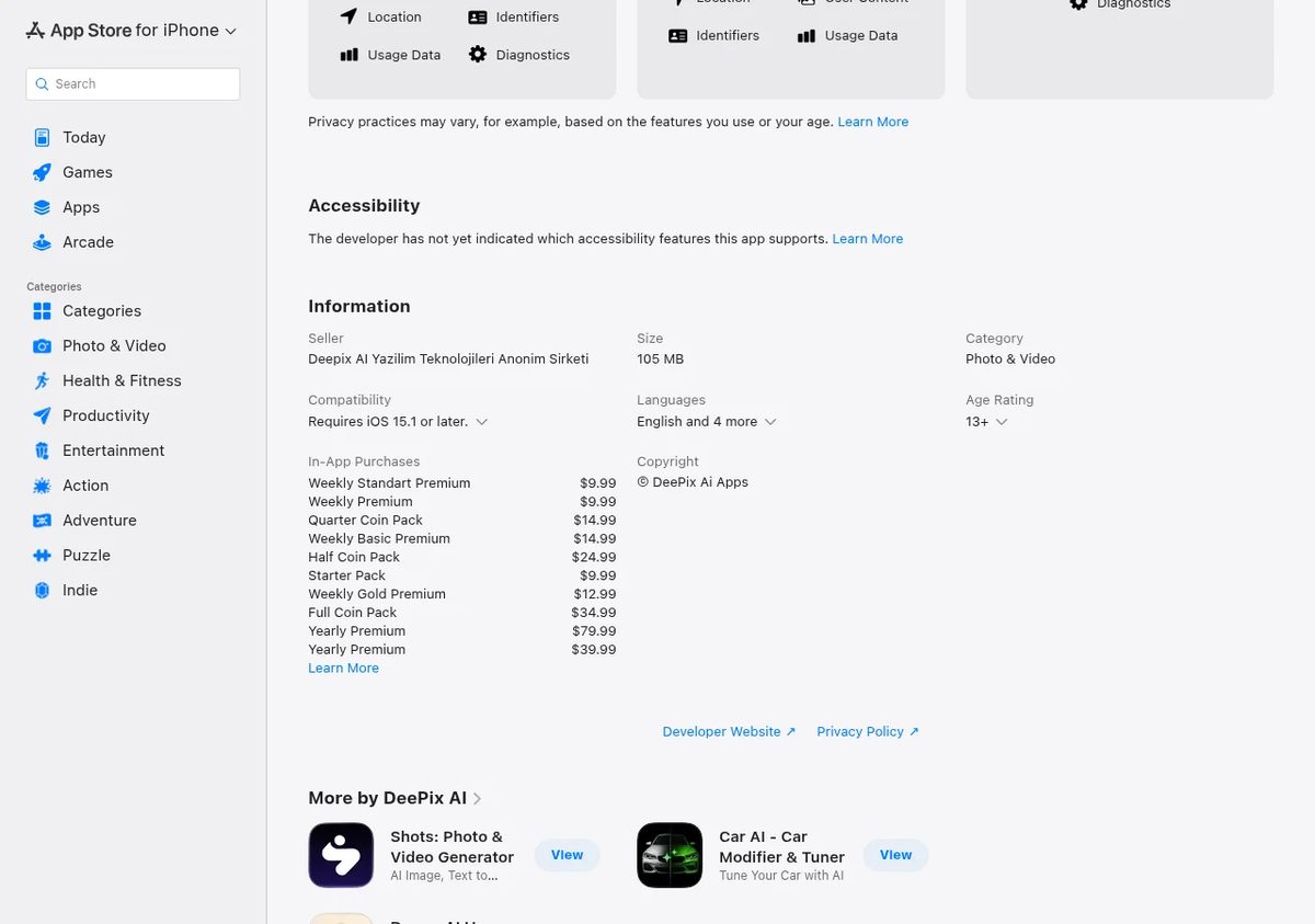Dance AI App Store in-app purchases: weekly and yearly plans and coin packs
