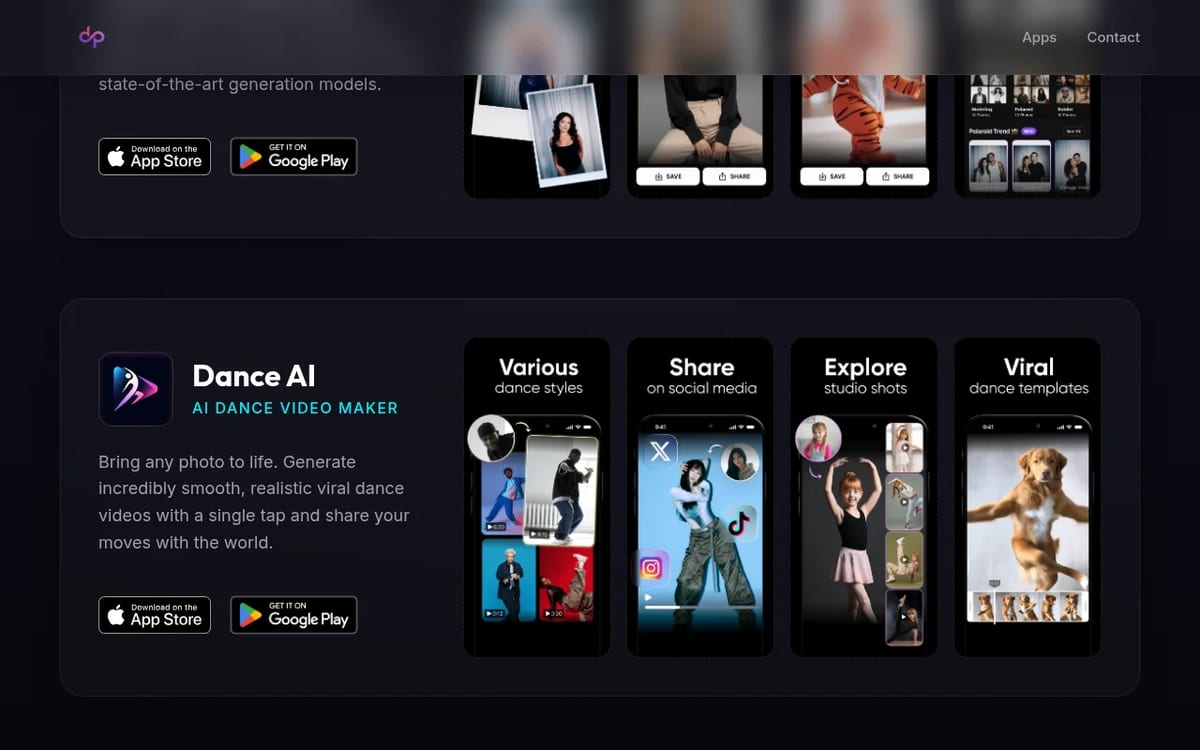 DeePix AI website showing Dance AI, the AI dance video maker