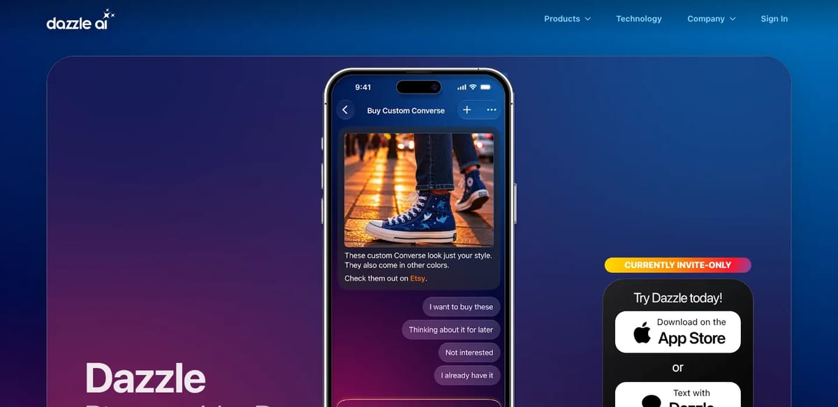 Dazzle hero section with App Store and text-with-Dazzle options