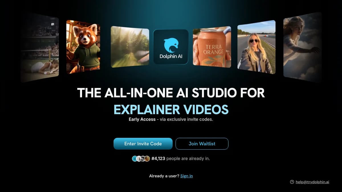 Dolphin AI early access page, with invite code and waitlist options