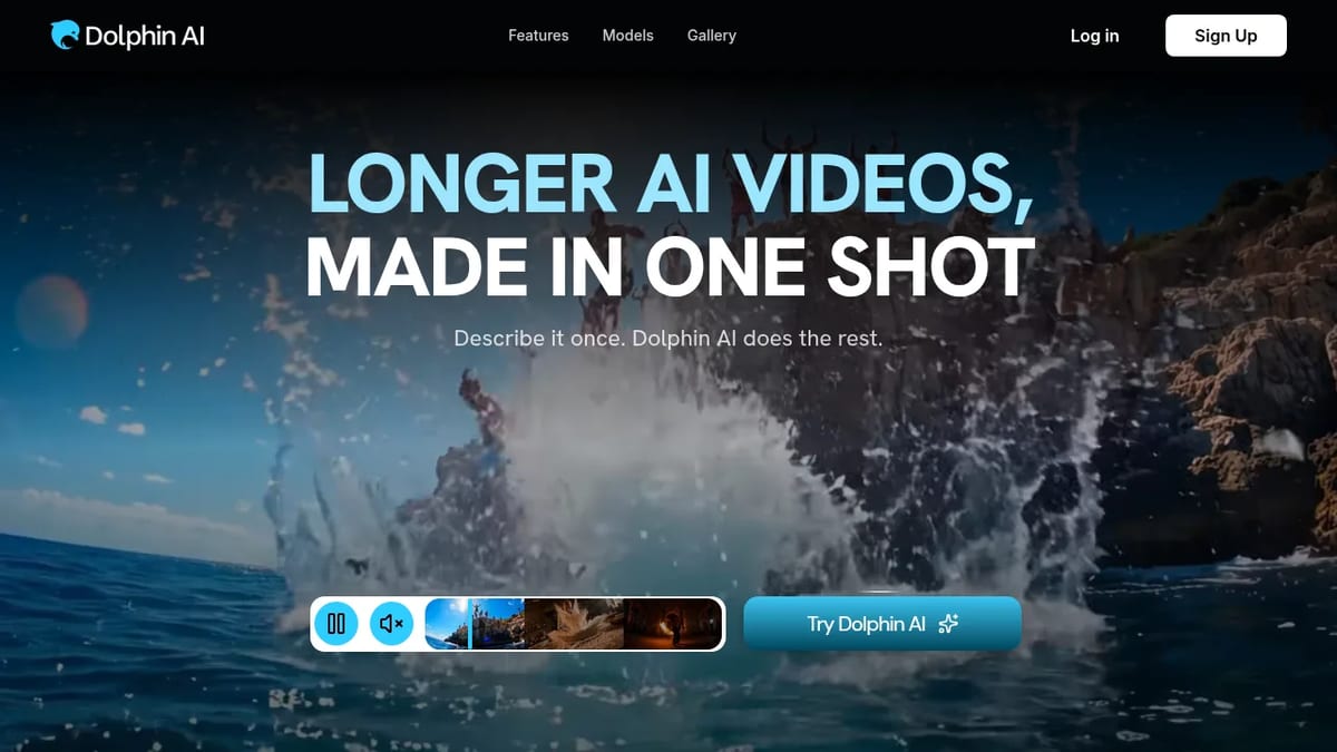 Dolphin AI homepage: longer AI videos made in one shot