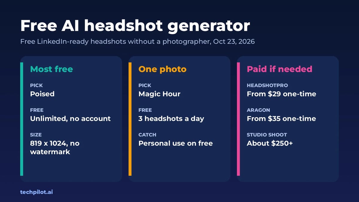Free AI headshot generator: Poised, Magic Hour and paid options compared