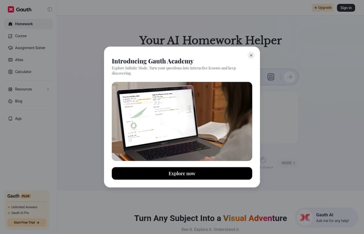 Gauth homepage