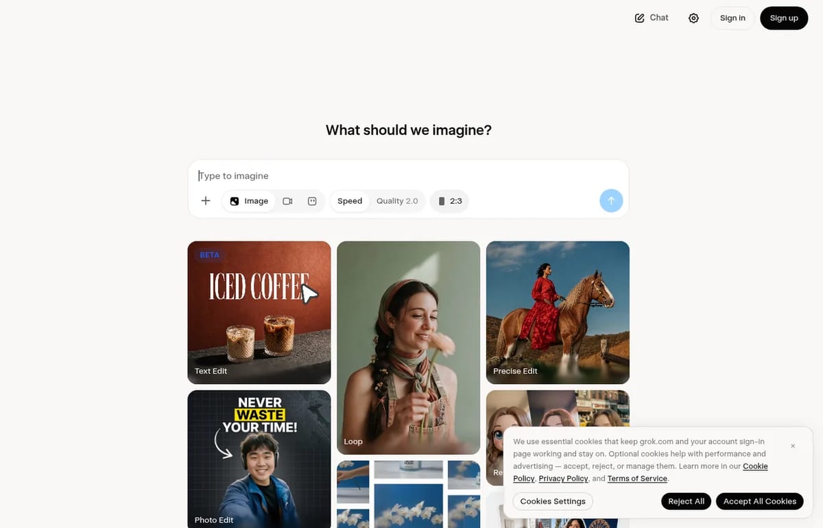 Grok Imagine workspace