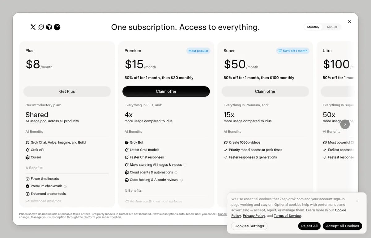The X Subscription plans