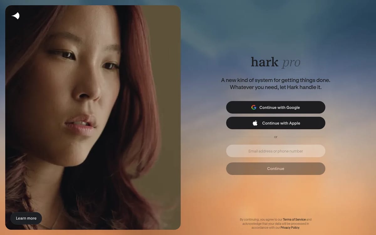 Hark Pro homepage: personal assistant for web, iOS and Android