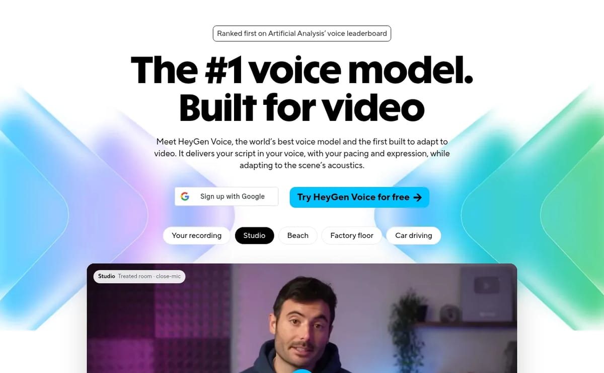 HeyGen Voice page: a voice model built for video that adapts to the scene
