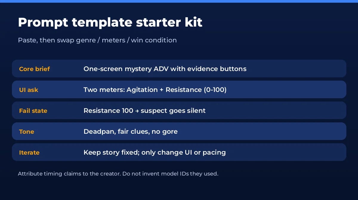 Prompt template starter kit for an AI mystery adventure game
