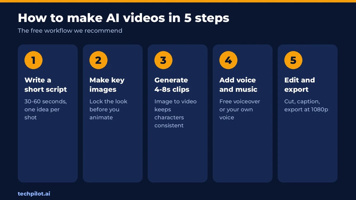 How to make AI videos in 5 steps: script, images, clips, voice and edit