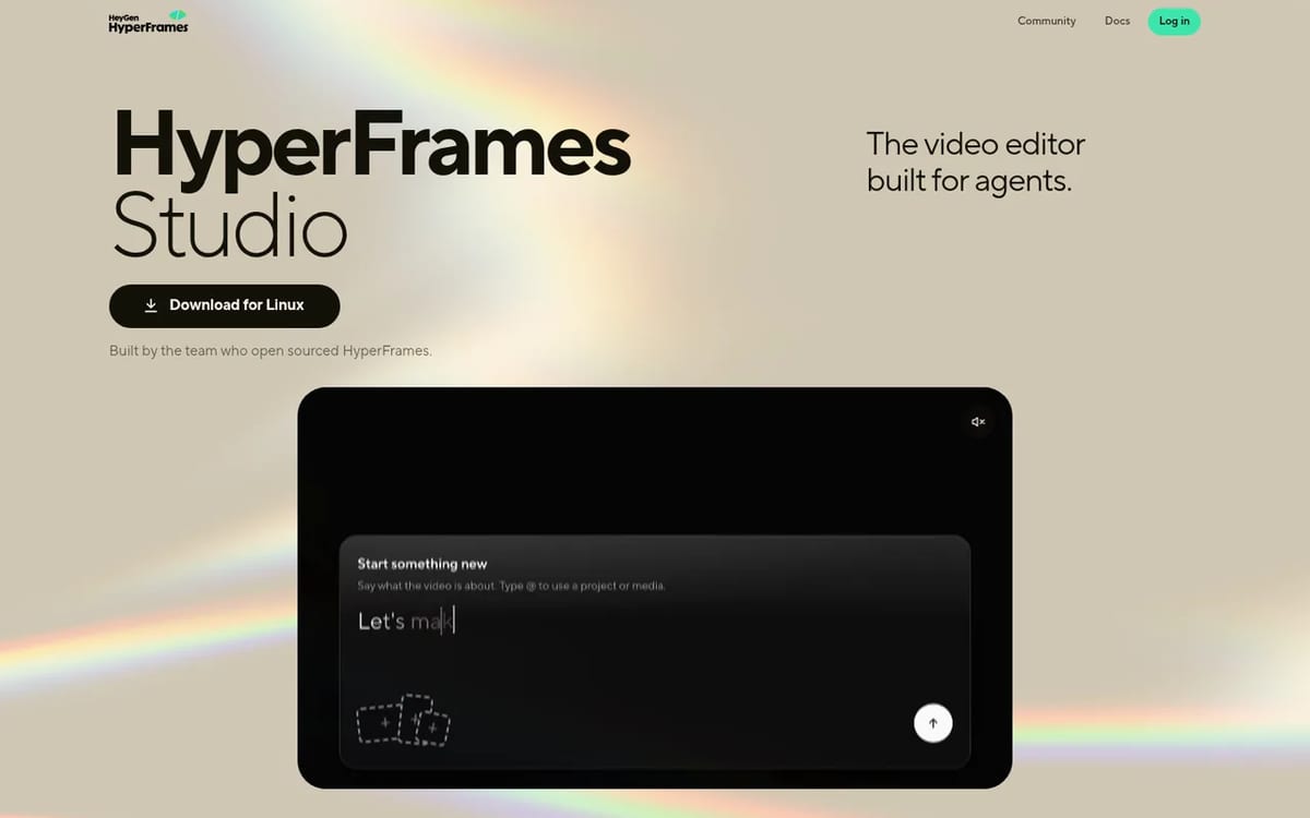 HyperFrames Studio site: video editor built for agents