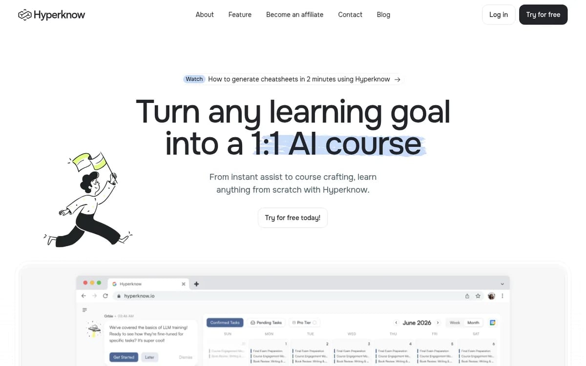Hyperknow homepage: turn any learning goal into a 1:1 AI course
