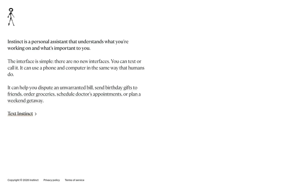 Instinct homepage: text or call a personal assistant for real-world errands