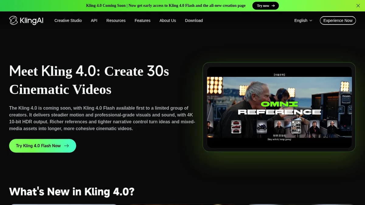 Kling 4.0 feature page on kling.ai, which says the model is coming in October