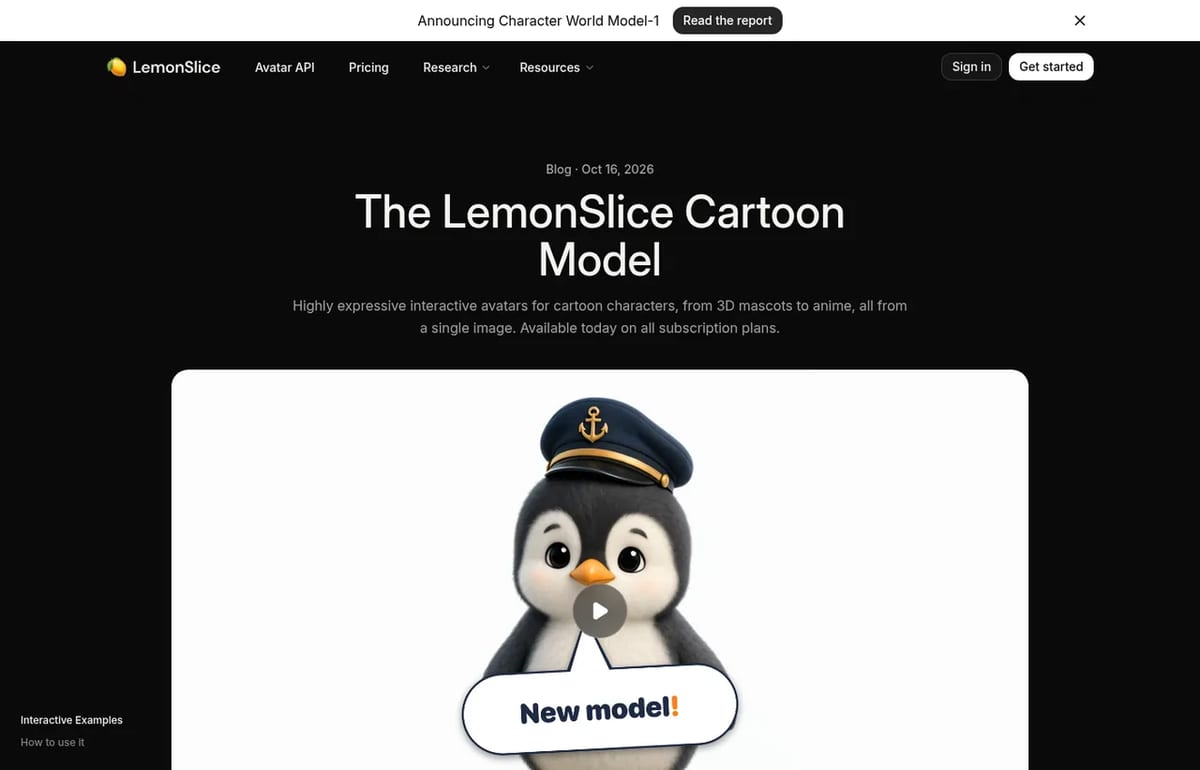 The LemonSlice Cartoon Model, October 16, 2026