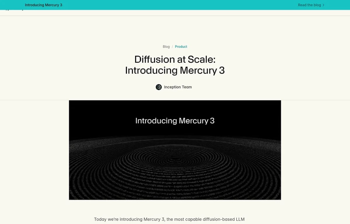 Inception launch post for Mercury 3, October 19, 2026