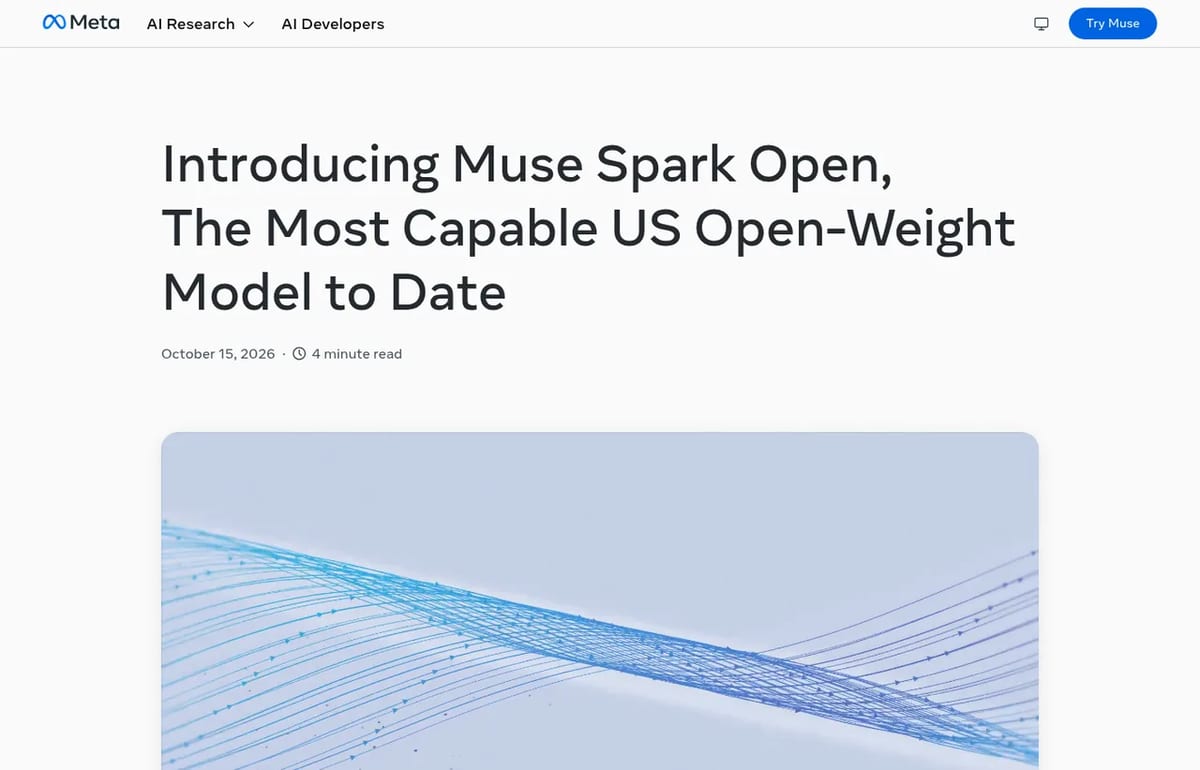 Meta AI Research post introducing Muse Spark Open, dated October 15, 2026