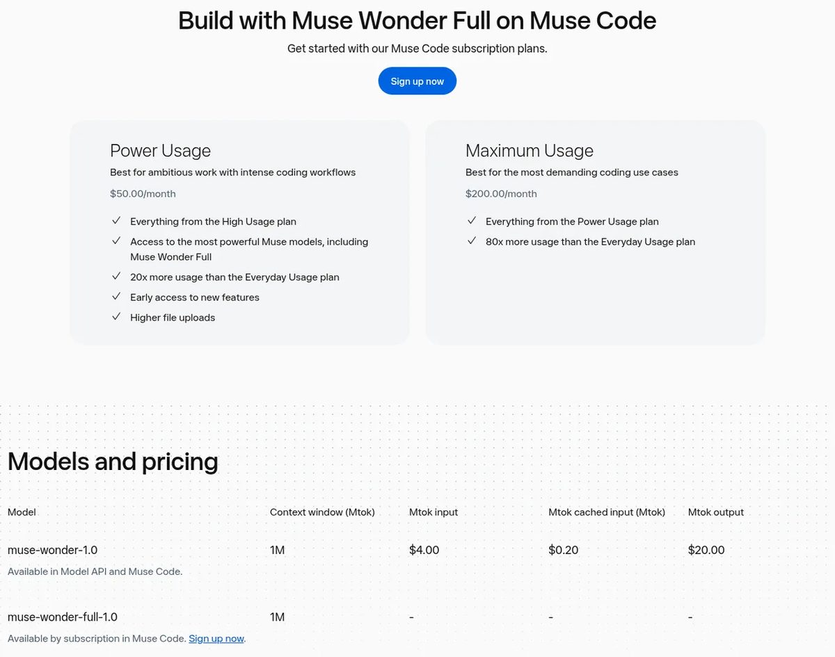 Muse Wonder Full comes only with the Muse Code Power ($50) and Maximum ($200) plans