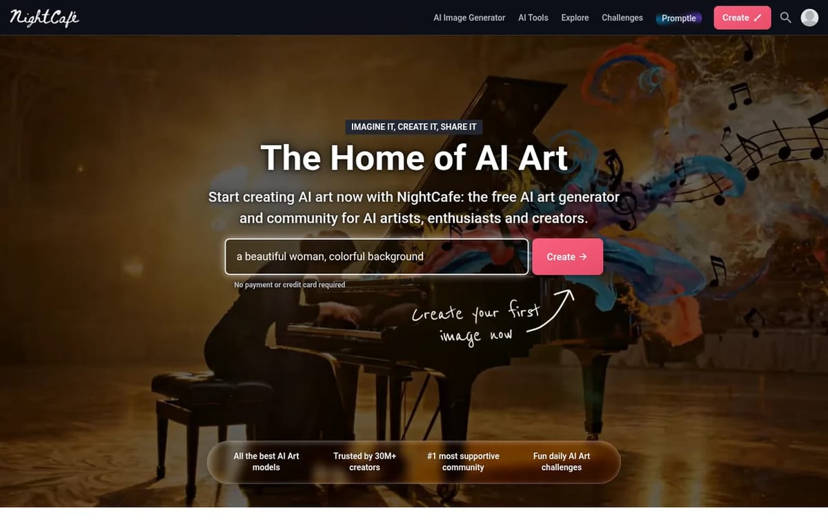 NightCafe homepage
