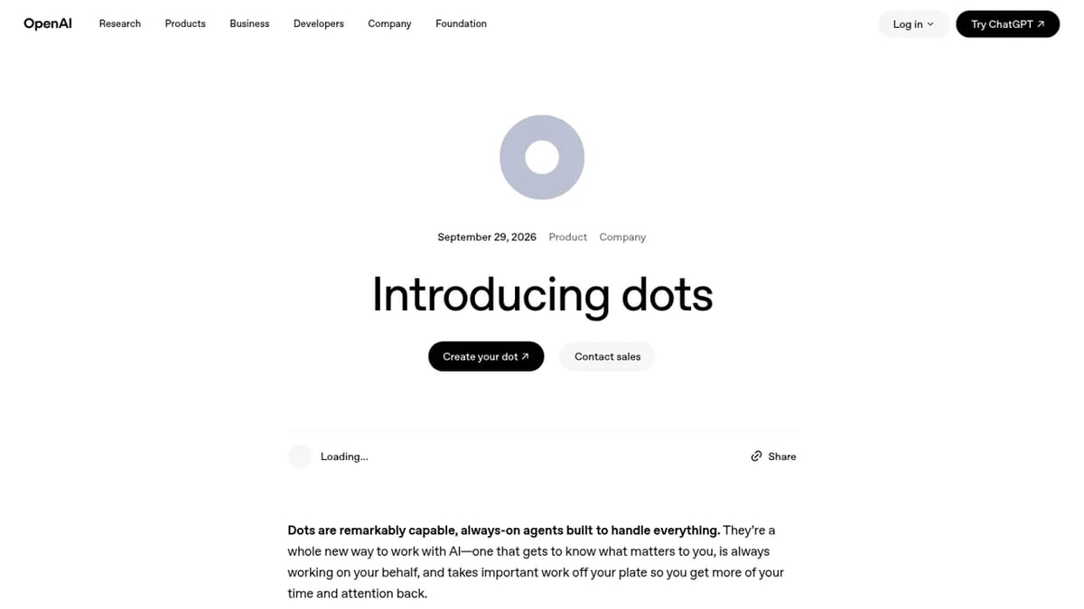 OpenAI announcement introducing dots, September 29, 2026