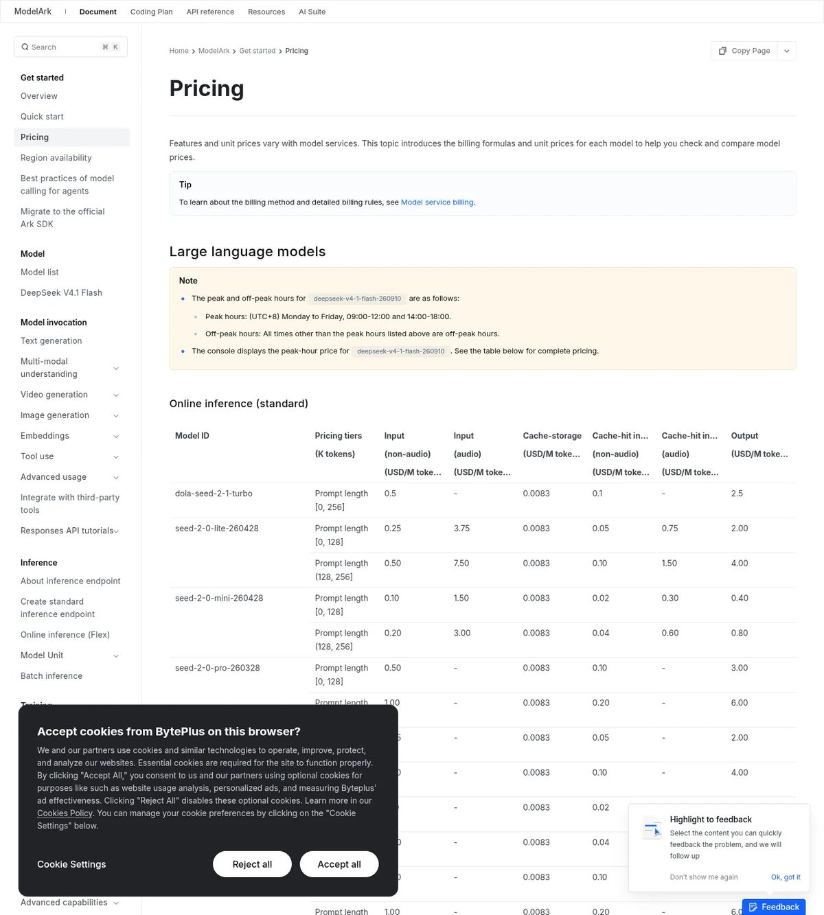 BytePlus ModelArk Seedance 2.5 pricing examples October 2026