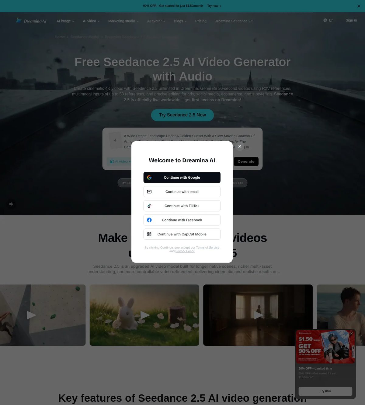 Seedance 2.5 on Dreamina homepage October 2026