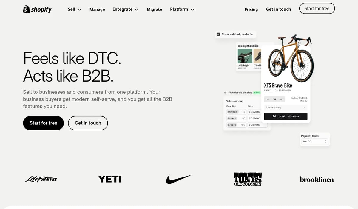 Shopify Plus B2B features page