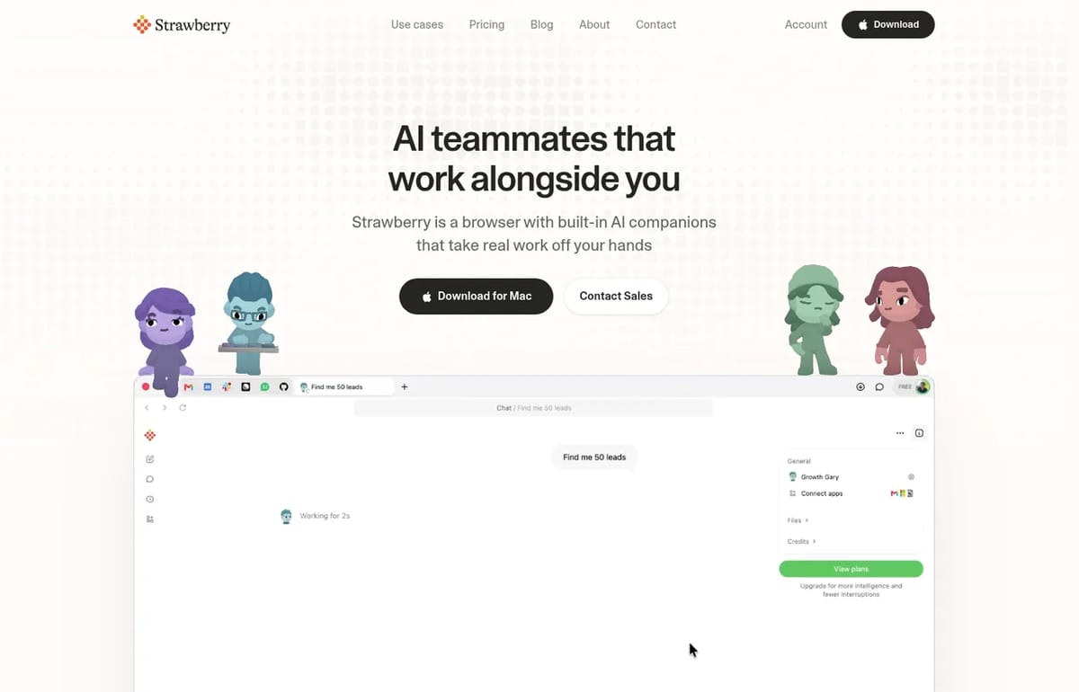 Strawberry Browser homepage: AI teammates that work alongside you
