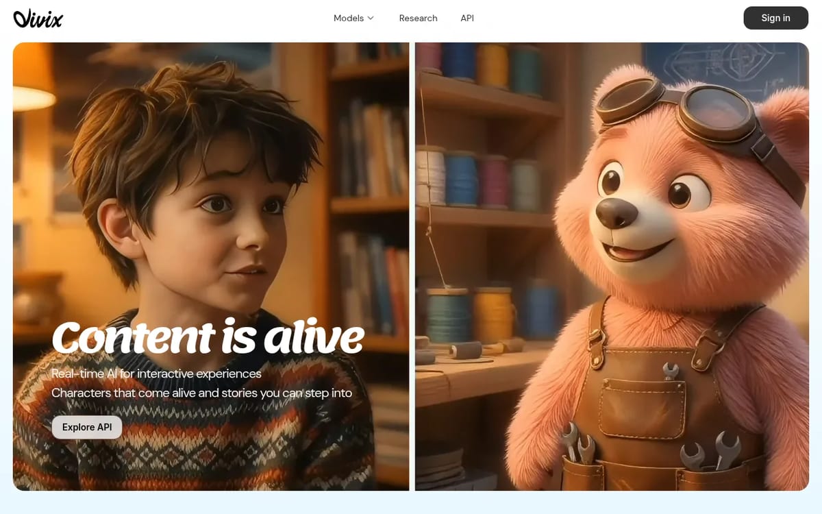 Vivix homepage: real-time AI characters and interactive stories