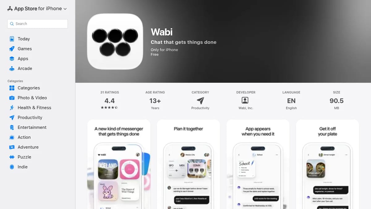 Wabi on the US App Store: Chat that gets things done, free for iPhone