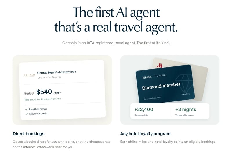 Odessia says it is an IATA-registered travel agent that books direct with perks or at the lowest rate